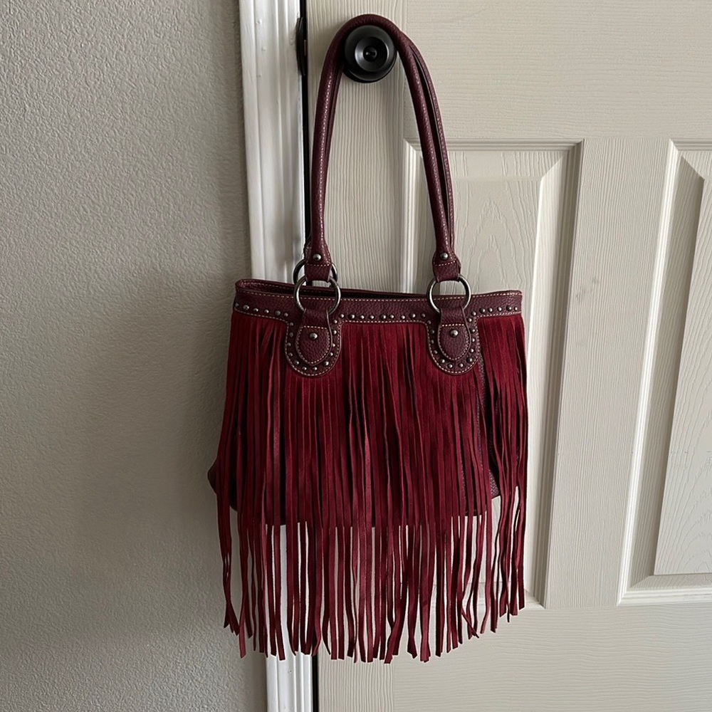 Shyanne maroon fringe purse